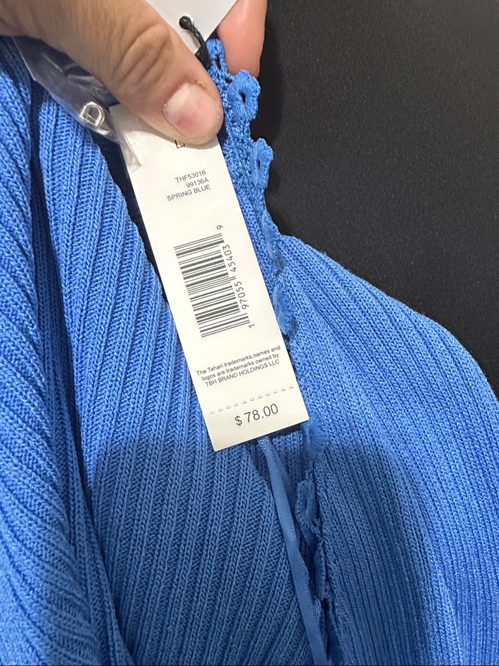 Tahari Spring Blue Ribbed V-Neck Button Cardigan fa01 - Picture 3 of 6